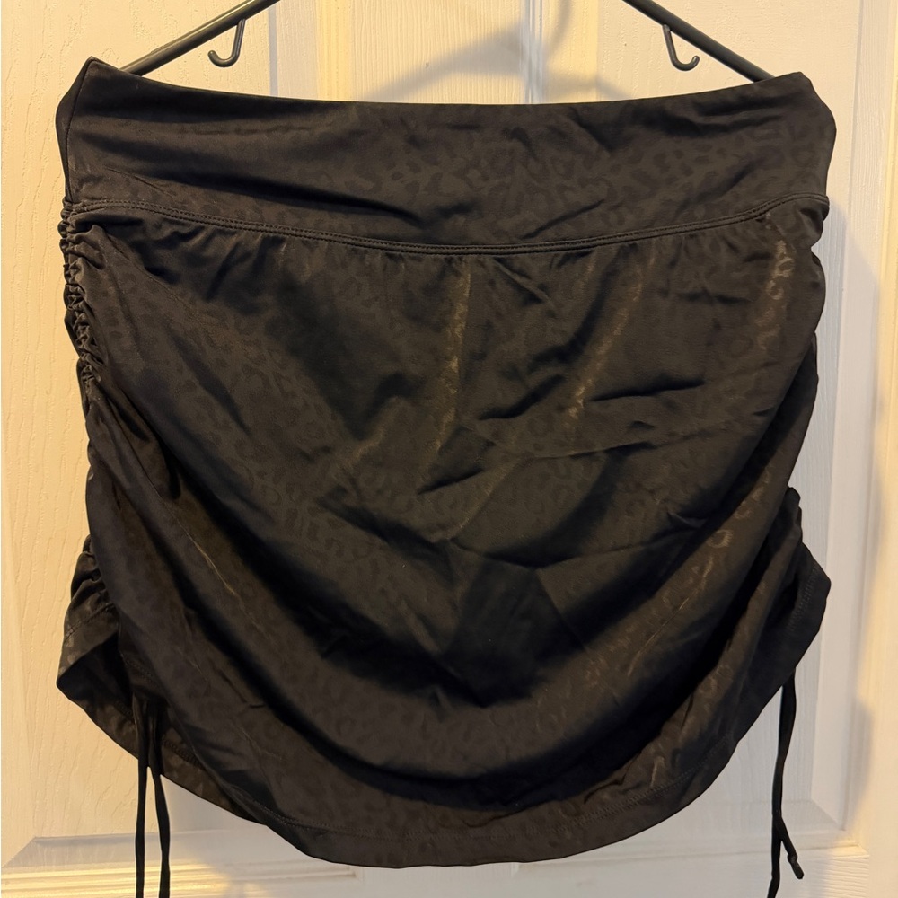 KIAVA Black Swim Skirt with Side Tie Detail- black leopard print  large